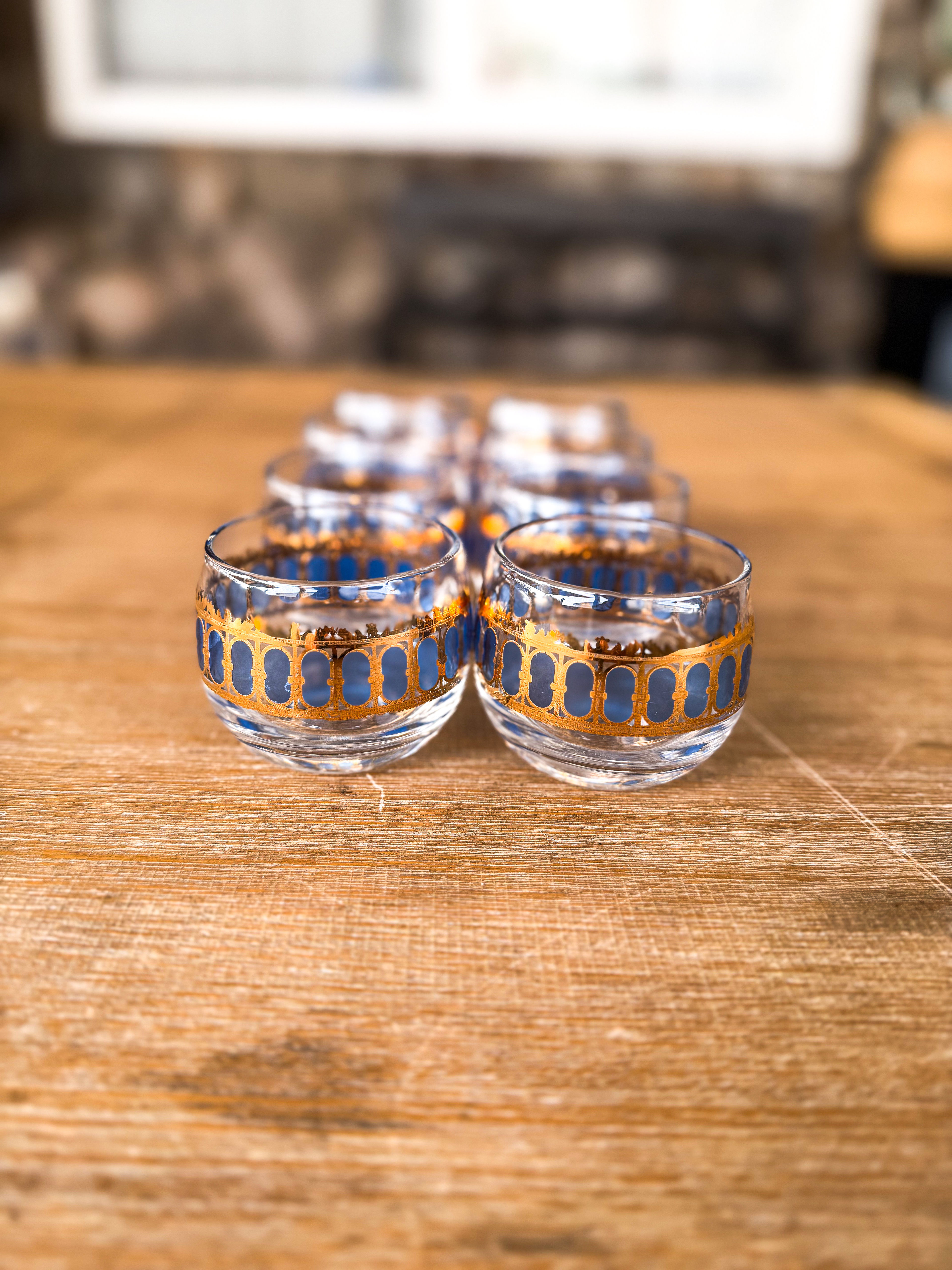 Culver Azure Scroll 22K Gold and Blue Roly Poly Glasses - Image 7