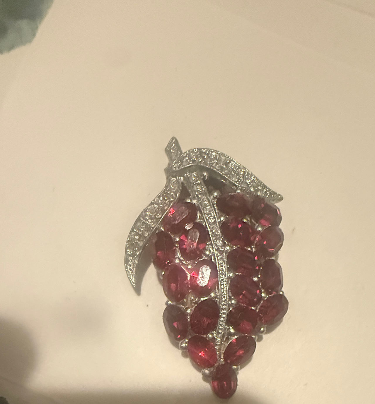 Vintage Red Rhinestone Grape Cluster Brooch
