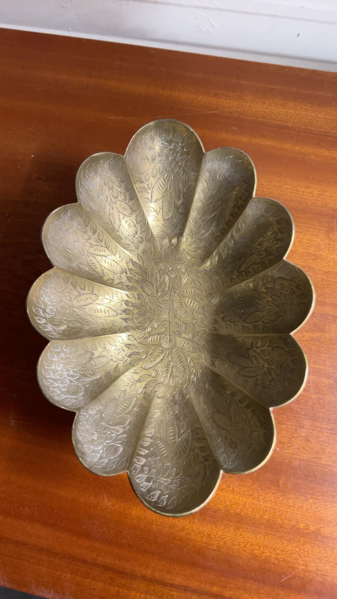 Vintage Brass Scalloped Edge Dish 8-inch serial number 4404x made in India
