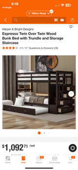 Espresso Twin Over Twin Wood Bunk Bed with Trundle and Storage Staircase - Image 3