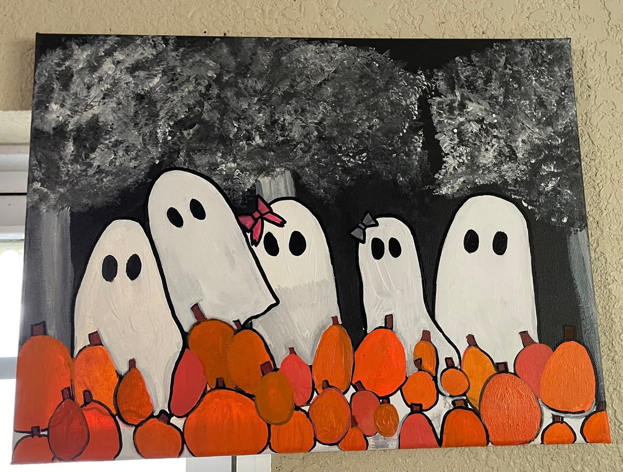 Halloween Ghosts and Pumpkins Canvas Painting