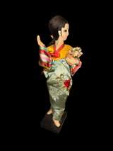 Vintage Korean Silk Hanbok Doll with Flower Basket - Image 2