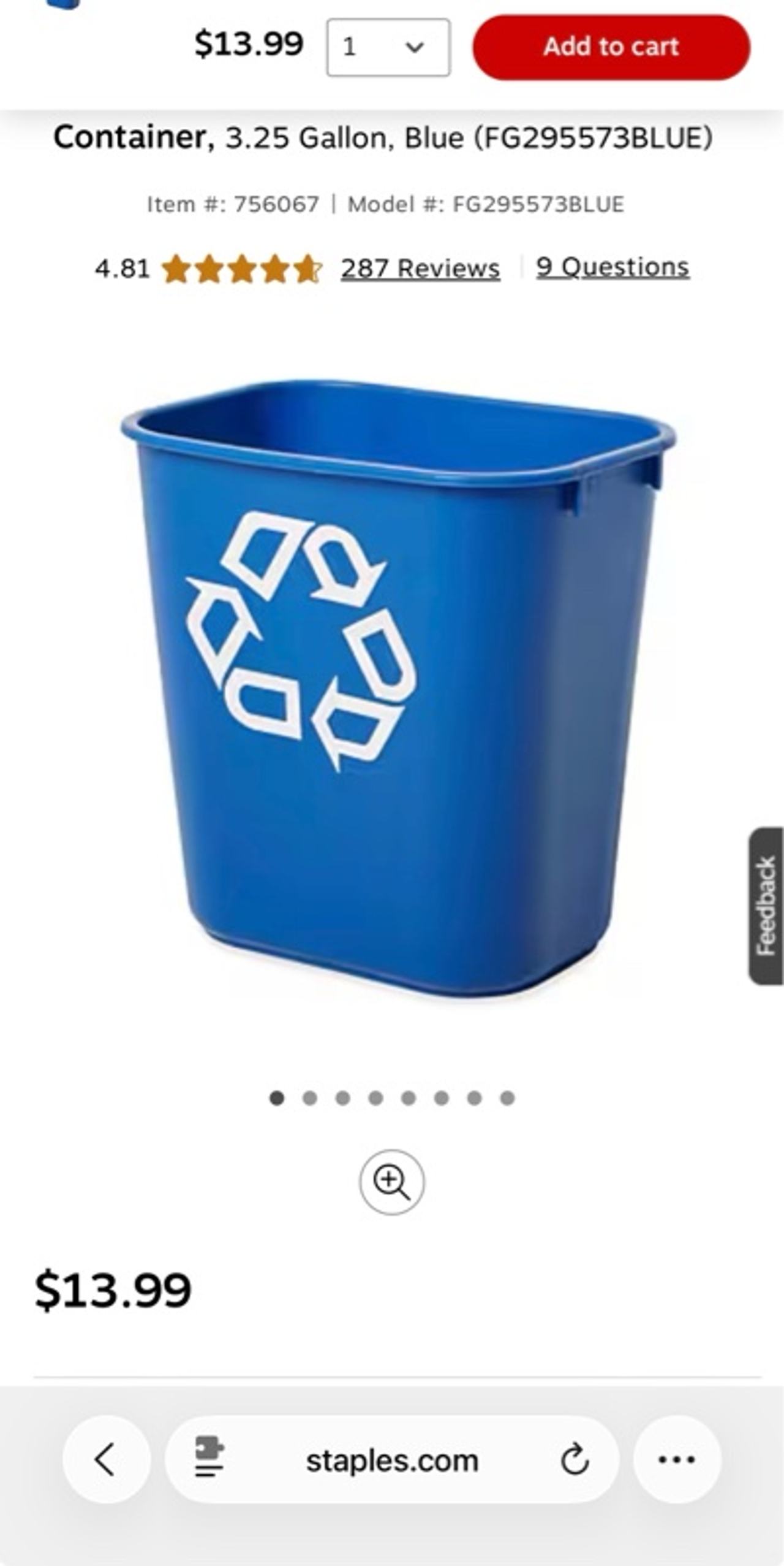 Commercial Deskside Recycling Bin Blue  Gallon
