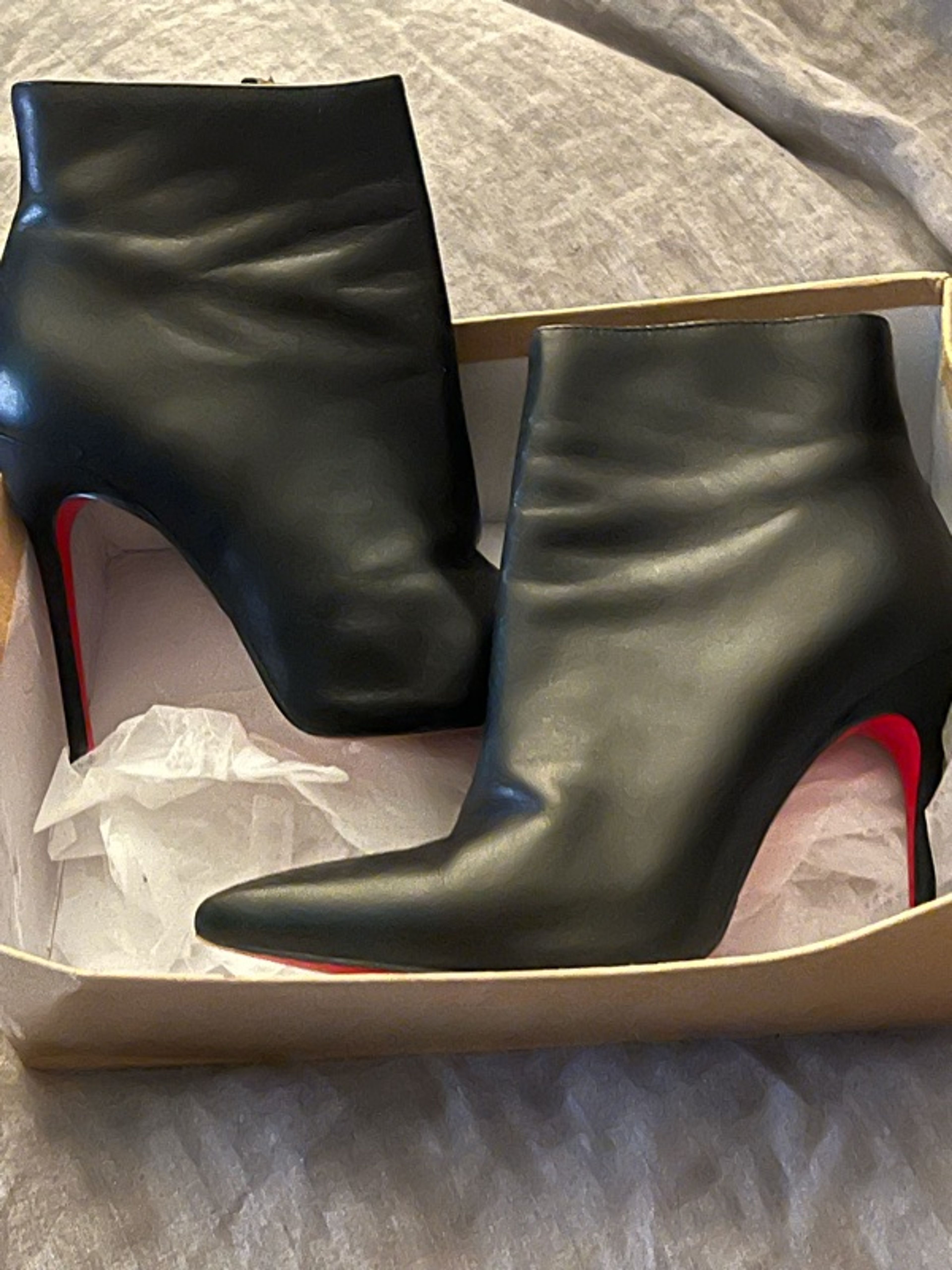 Christian Louboutin Pointed Toe Black Leather Ankle Boots