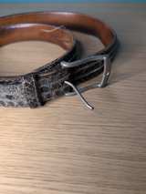 Snakeskin Pattern Leather Belt with Zig-Zag Stitching - Image 6