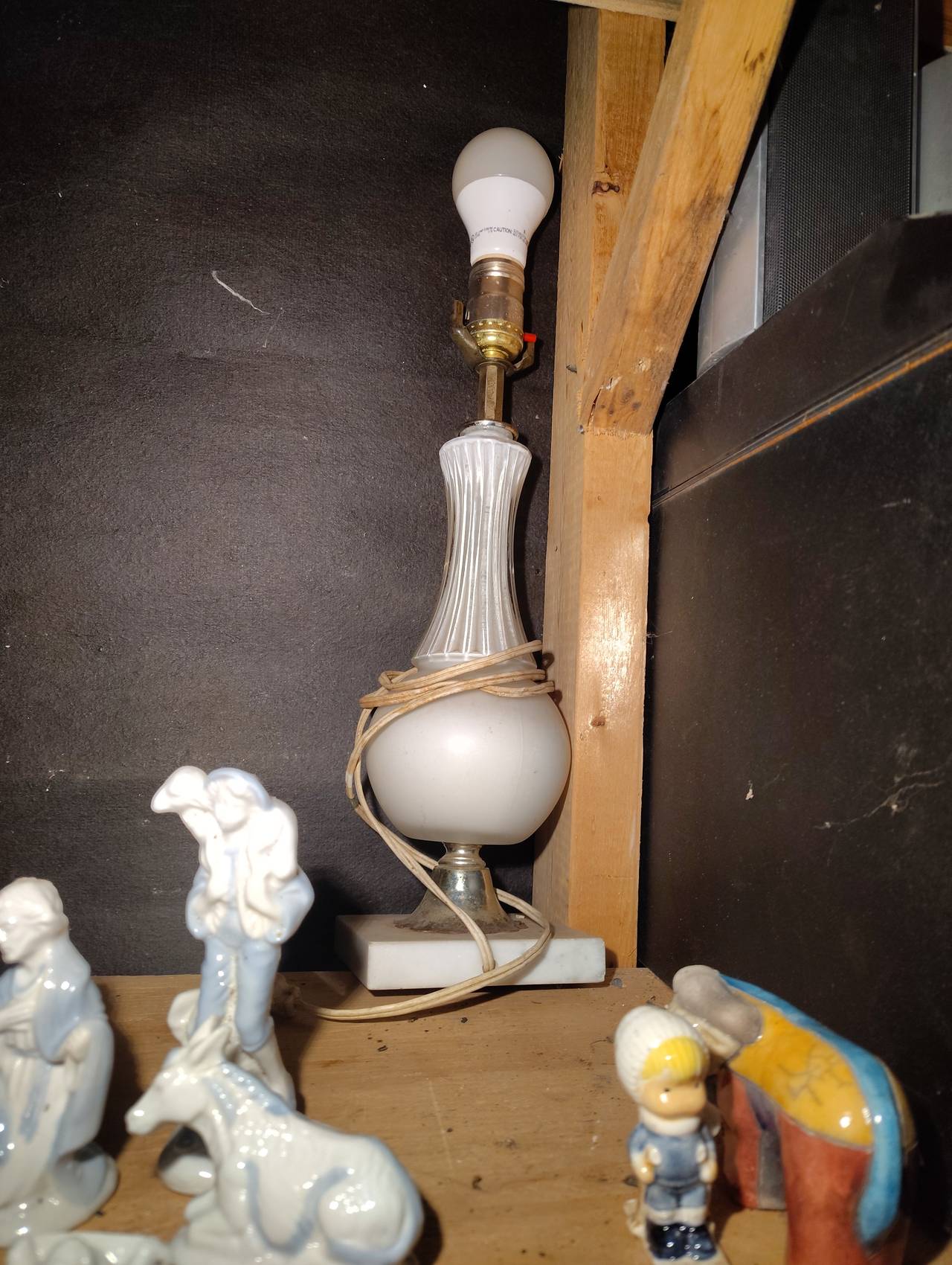 Vintage Frosted Glass Table Lamp with Marble Base