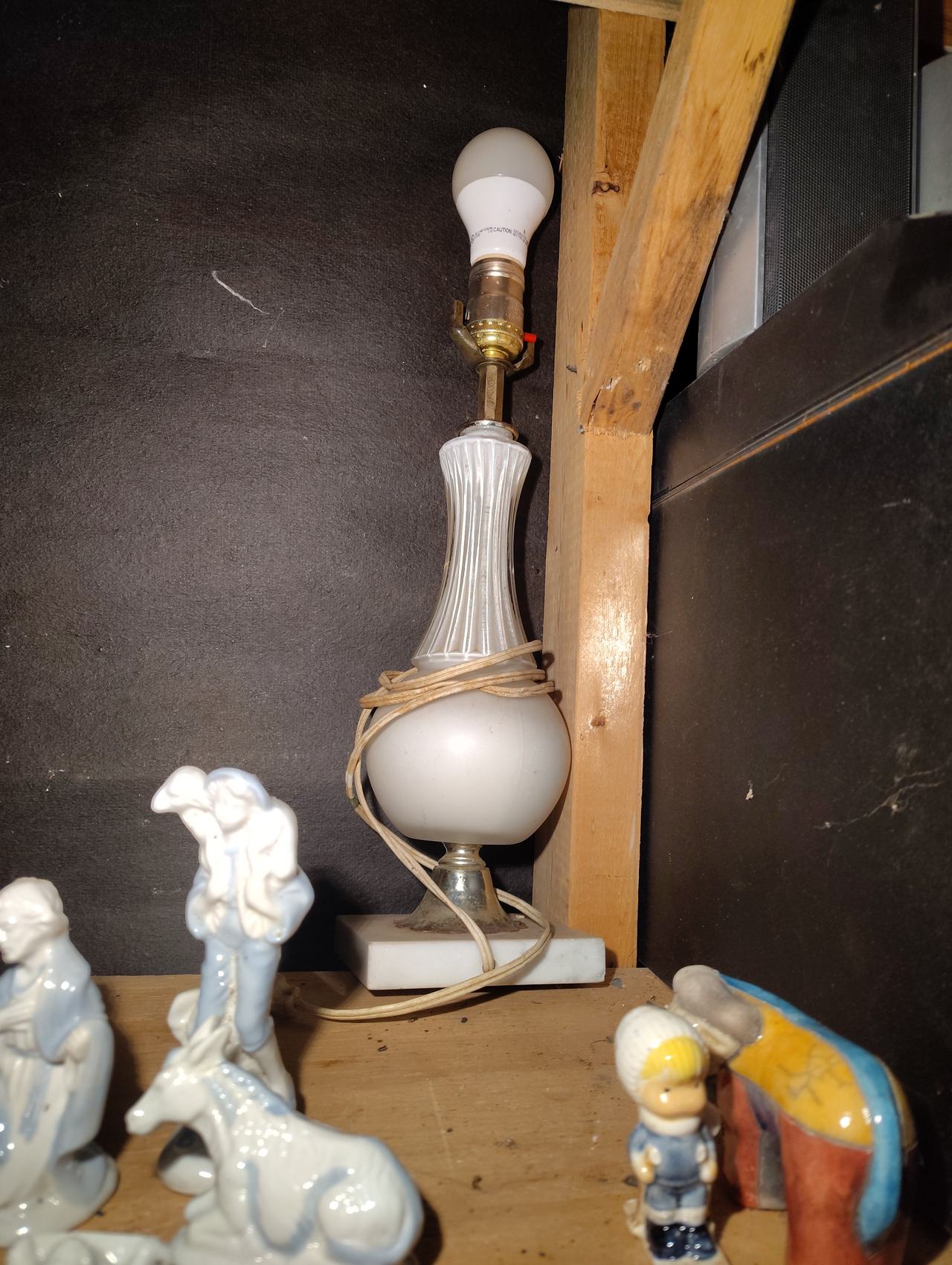 Vintage Frosted Glass Table Lamp with Marble Base