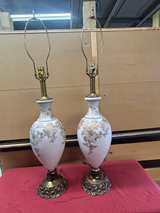 Vintage White Glass Table Lamp with Gold Trim - Image 2