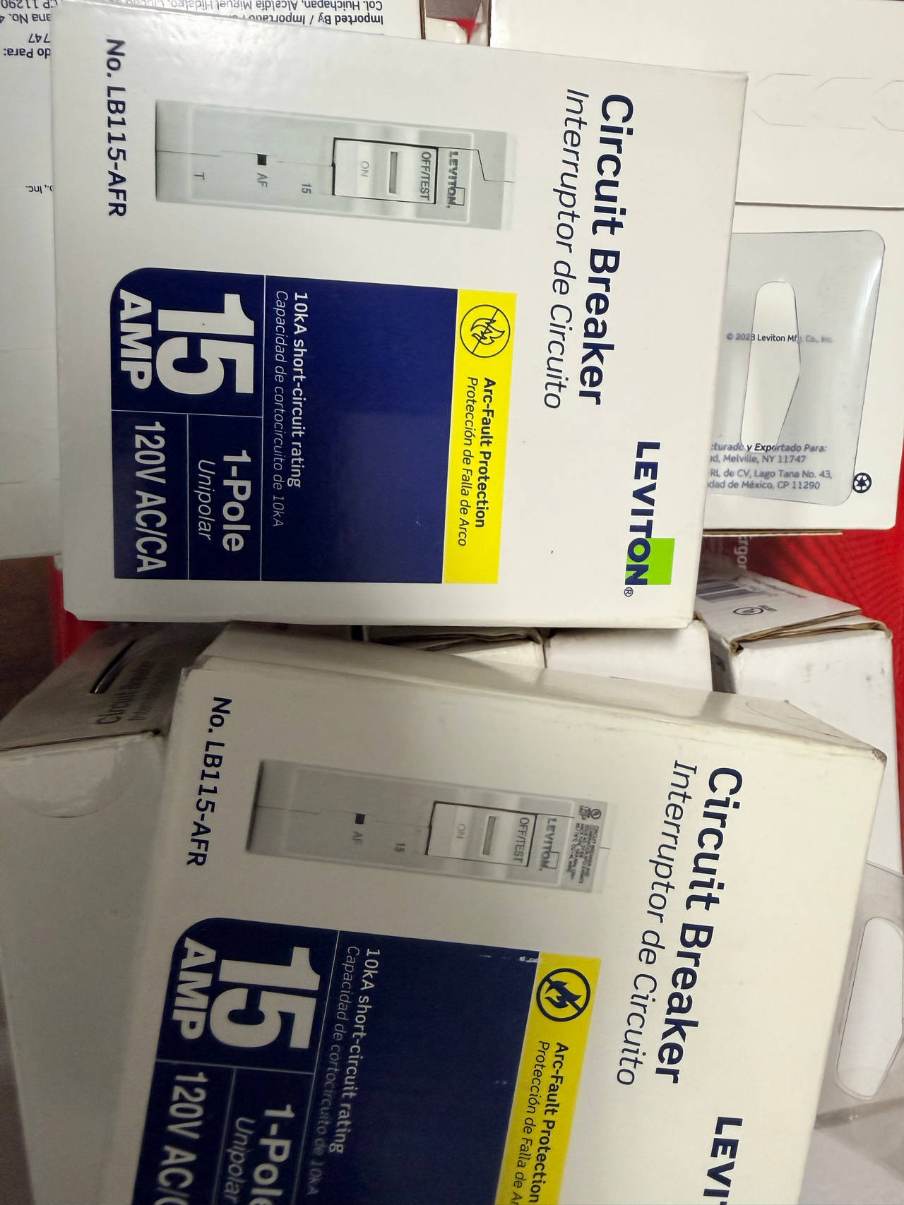 Lot of 10 Leviton LB115-AFR 15 Amp 1-Pole AFCI Circuit Breaker