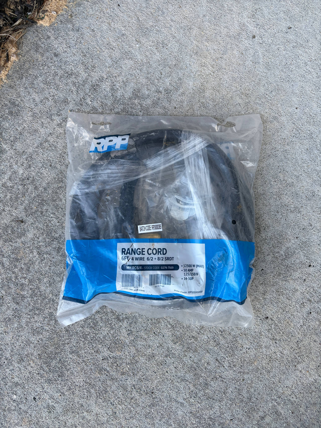 RPP 6ft 4-Wire Range Cord 50 Amp