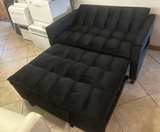 Black Velvet Pull Out Sleeper Loveseat with Tufted Cushions - Image 2