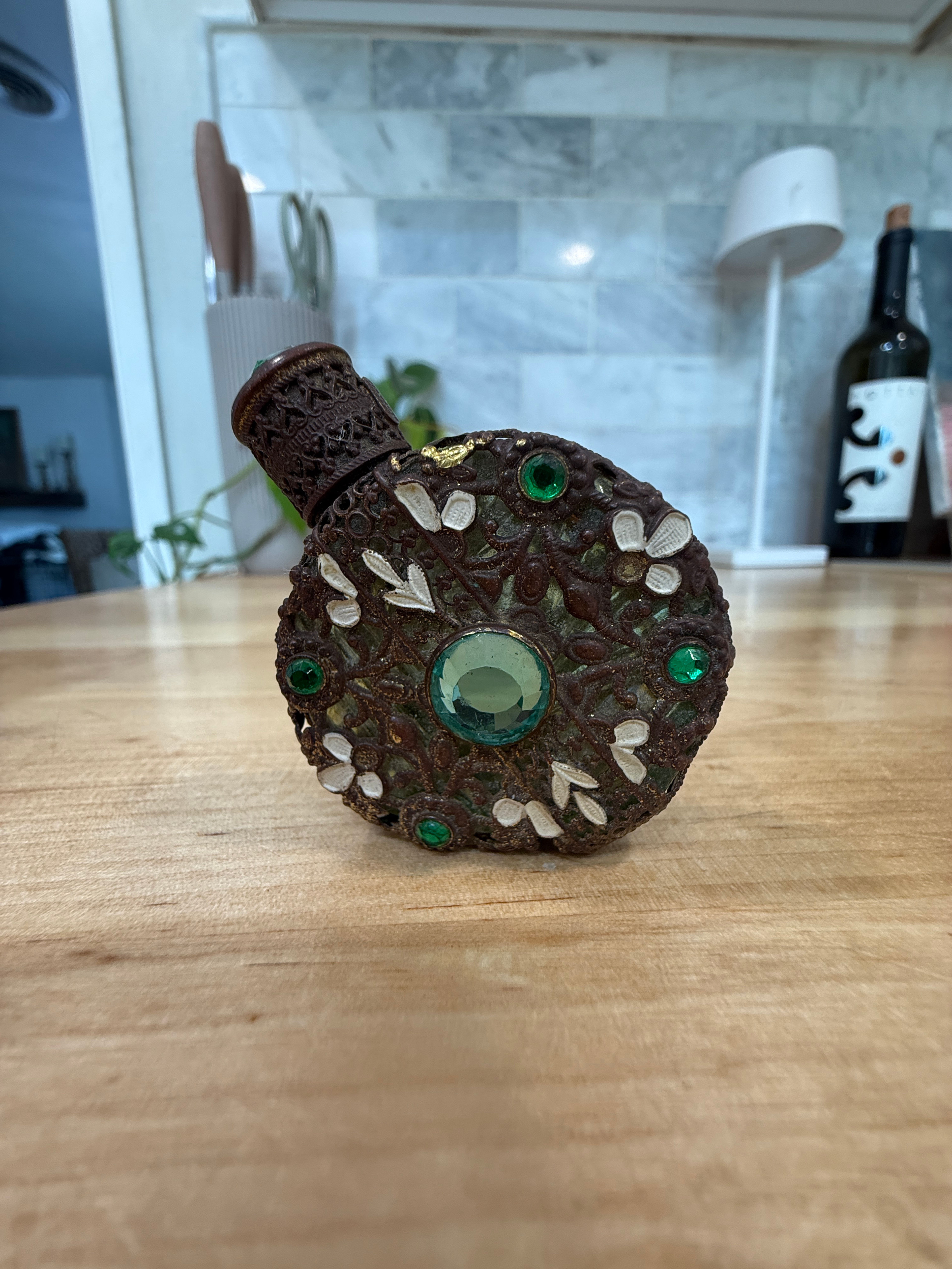 Vintage Jeweled Filigree Perfume Bottle Chechoslovakia