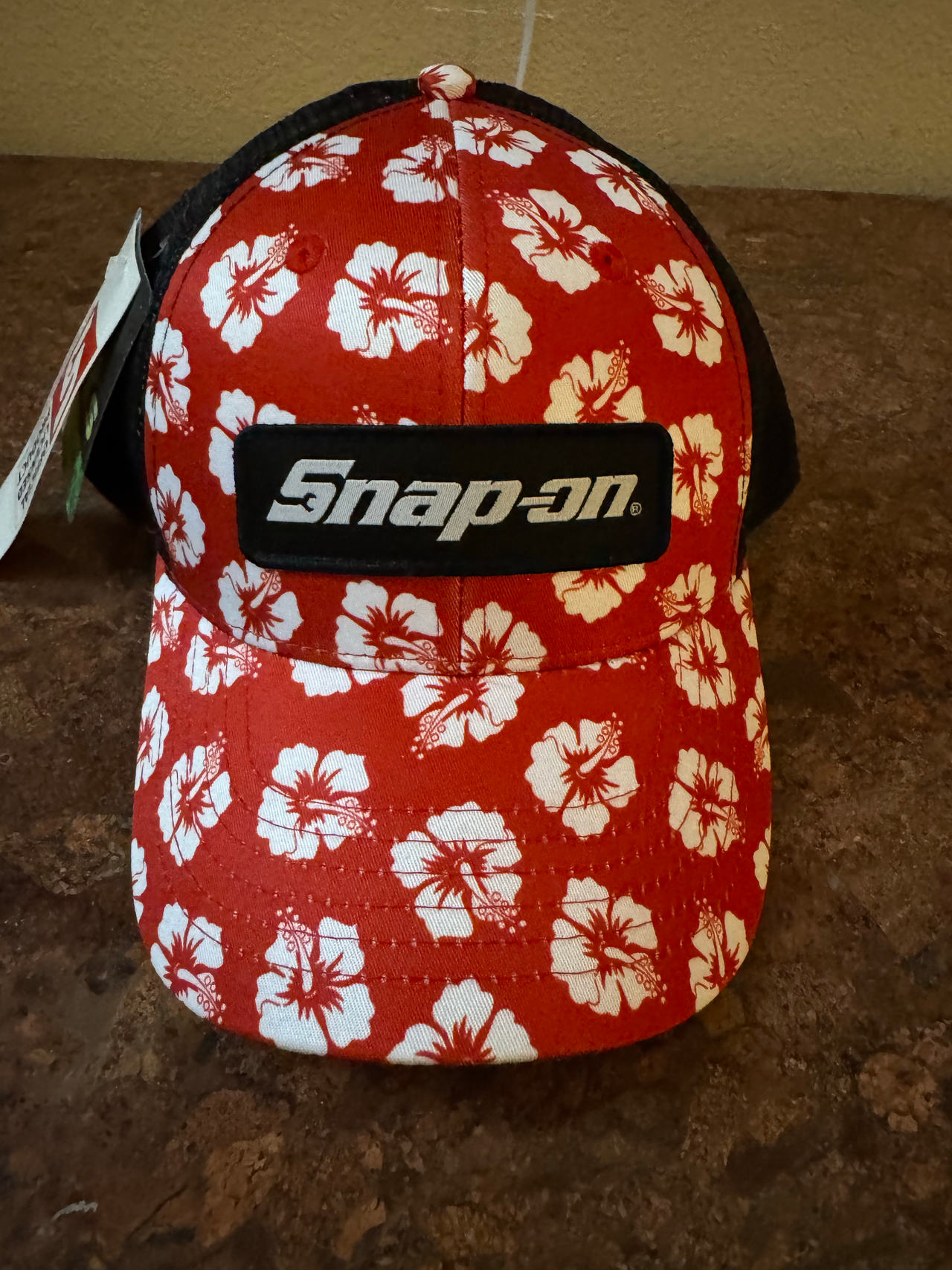 Snap-on Red Hibiscus Floral Trucker Hat