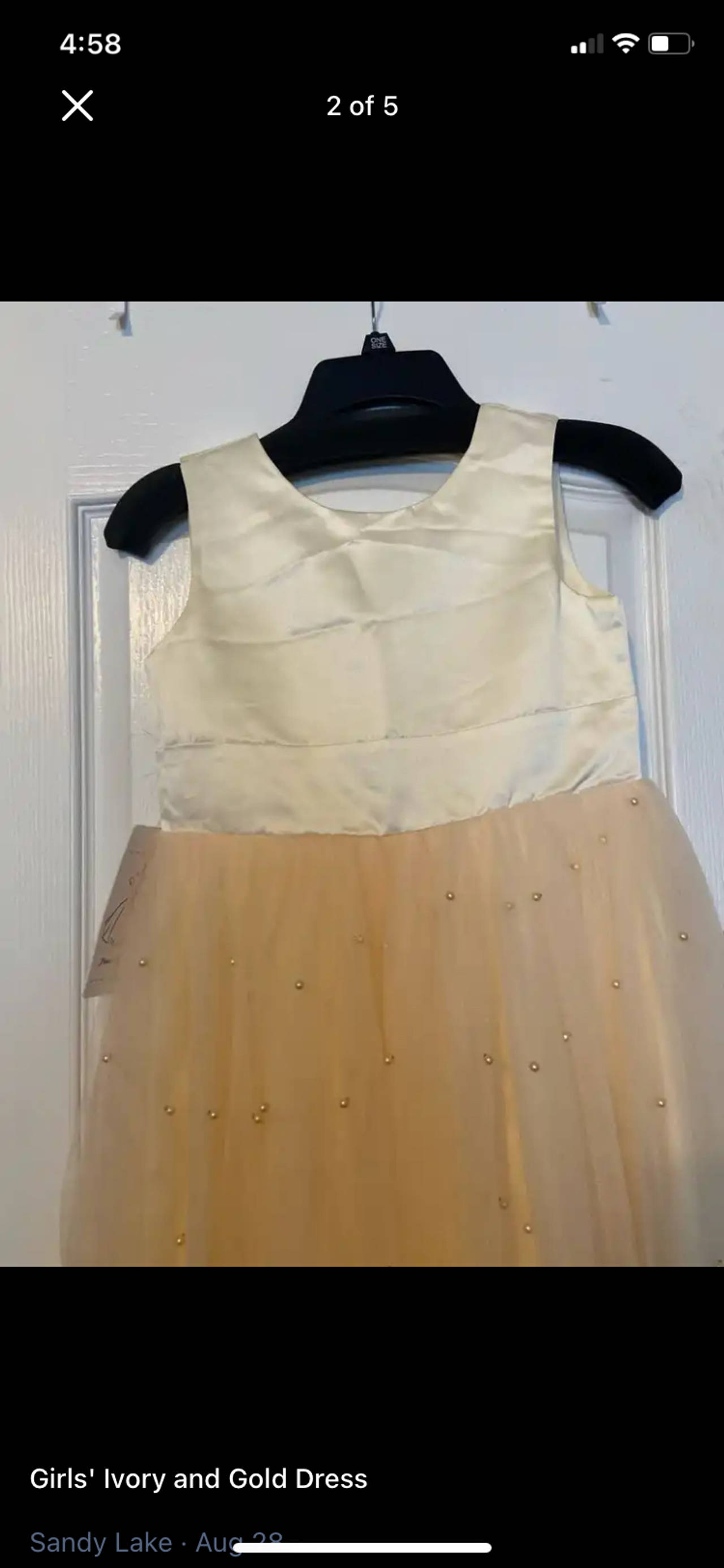 Girls' Ivory and Gold Dress