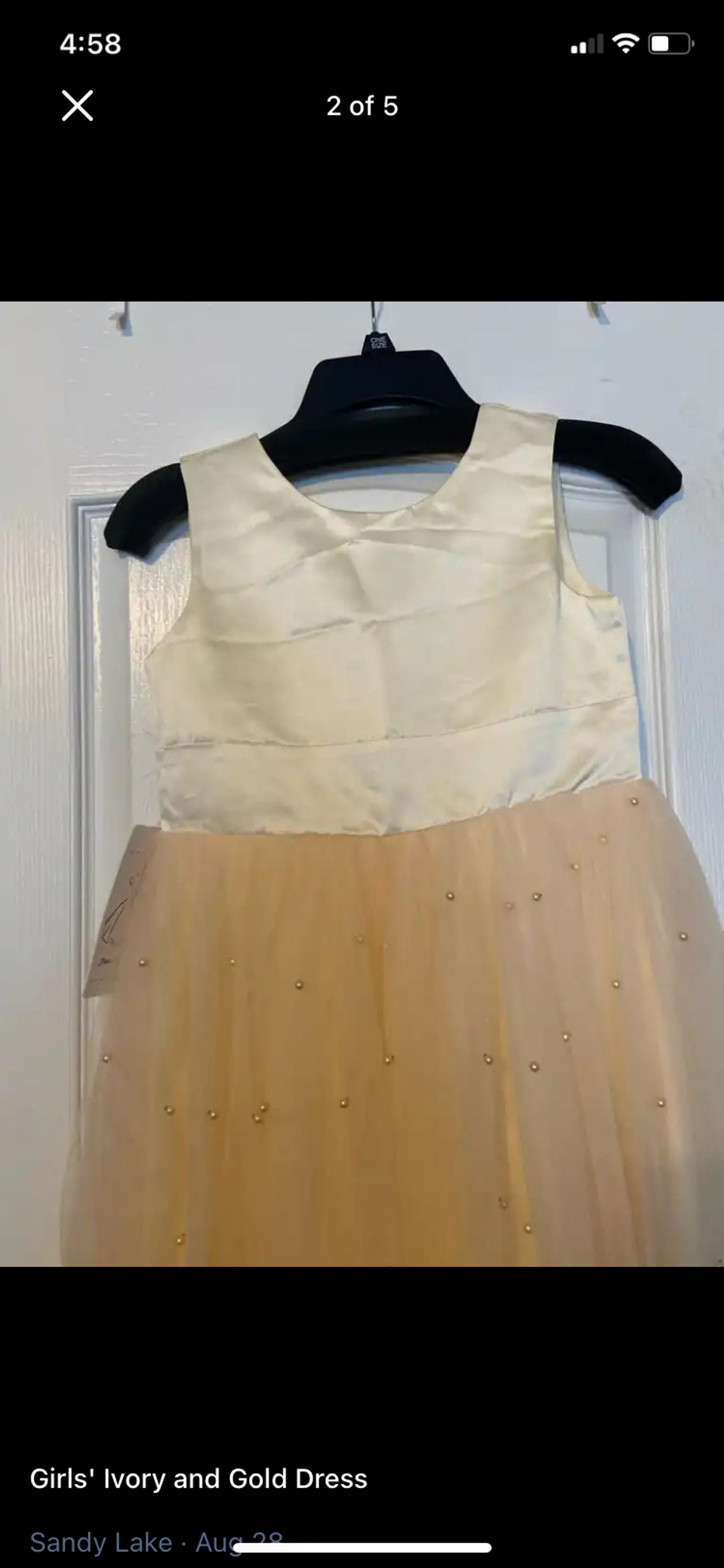 Girls' Ivory and Gold Dress