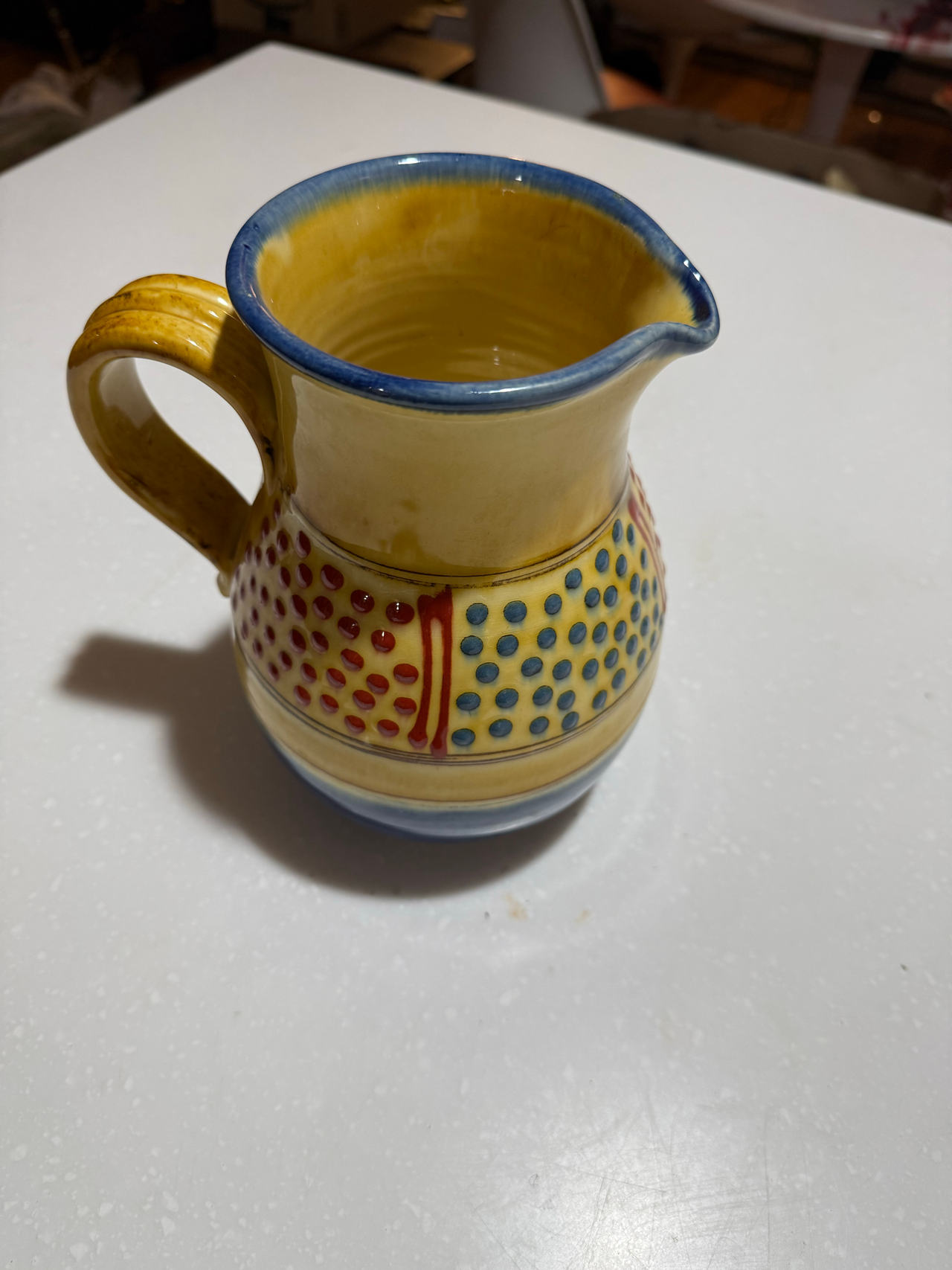Hand-Painted Ceramic Pitcher with Polka Dots