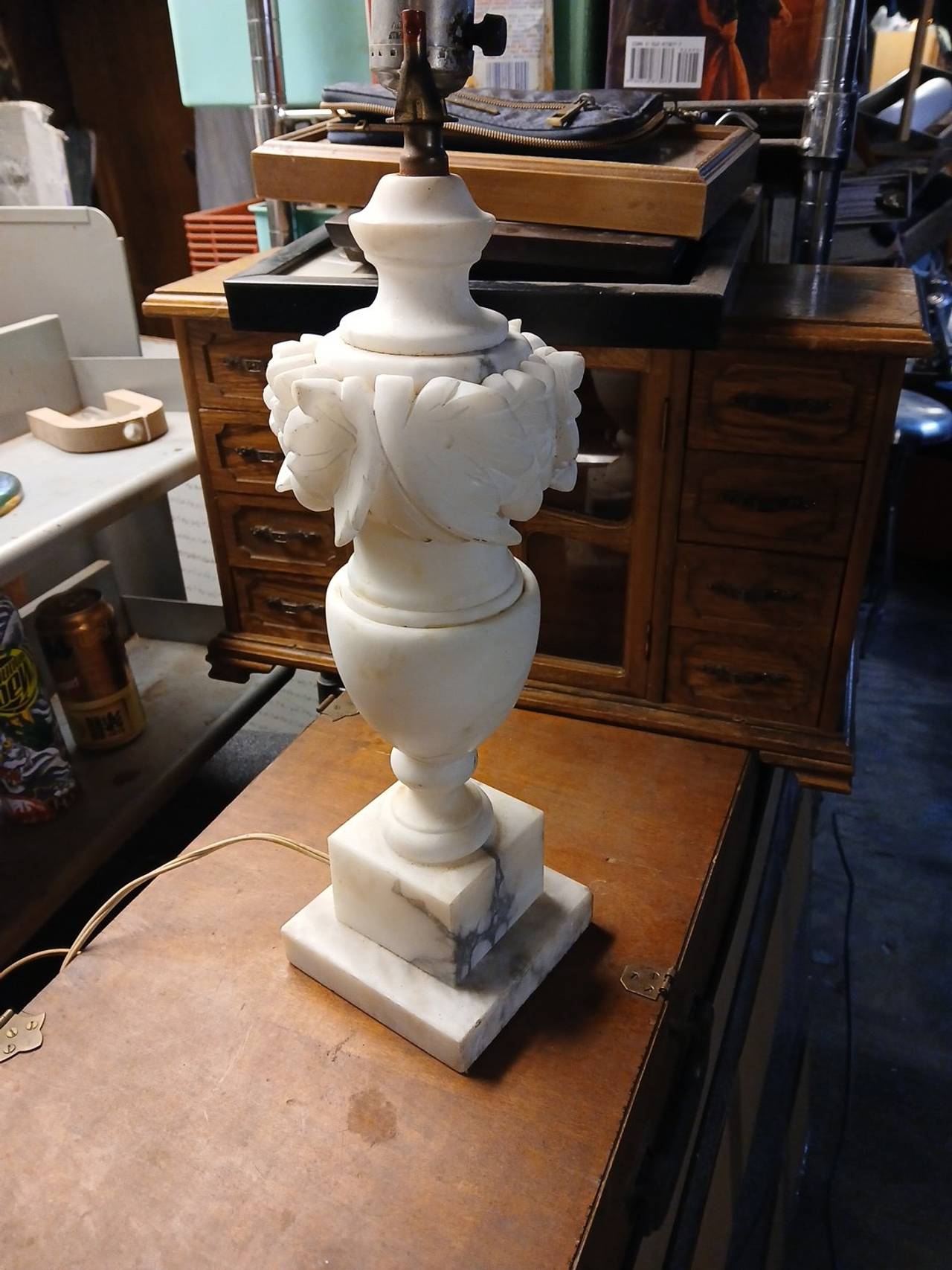 Vintage Carved Alabaster Table Lamp