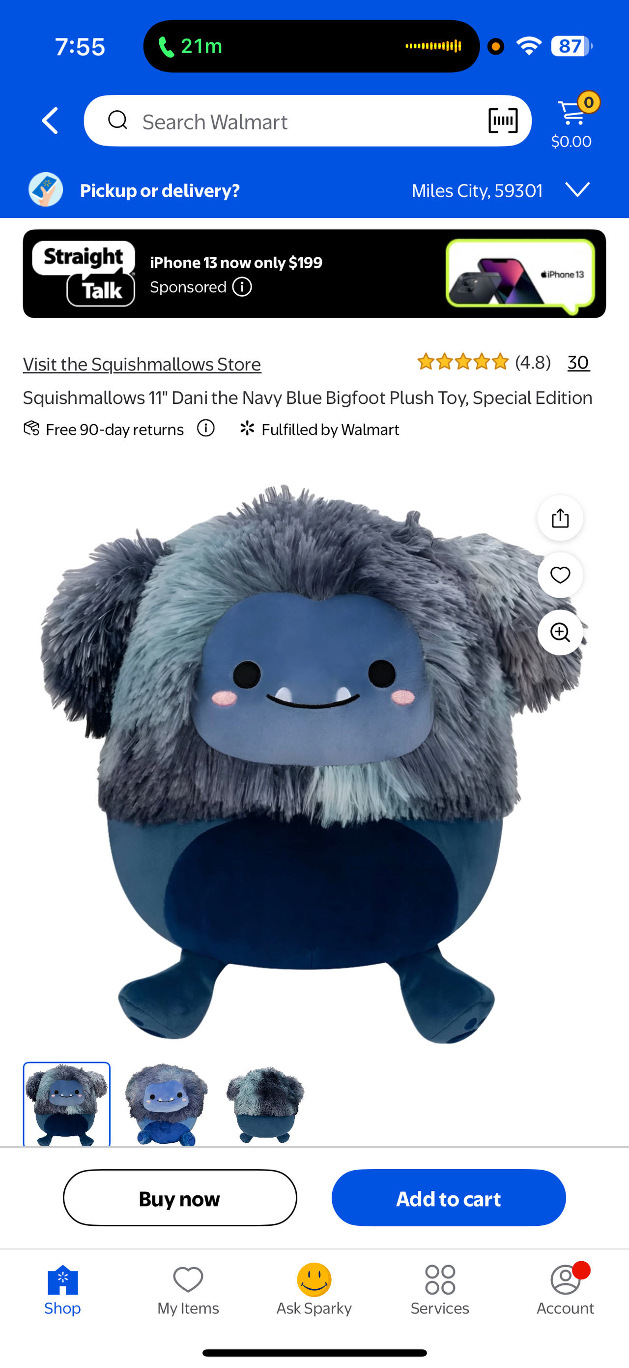 Squishmallows Dani the Navy Blue Bigfoot Plush Toy