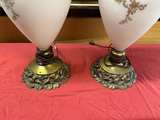 Vintage White Glass Table Lamp with Gold Trim - Image 3