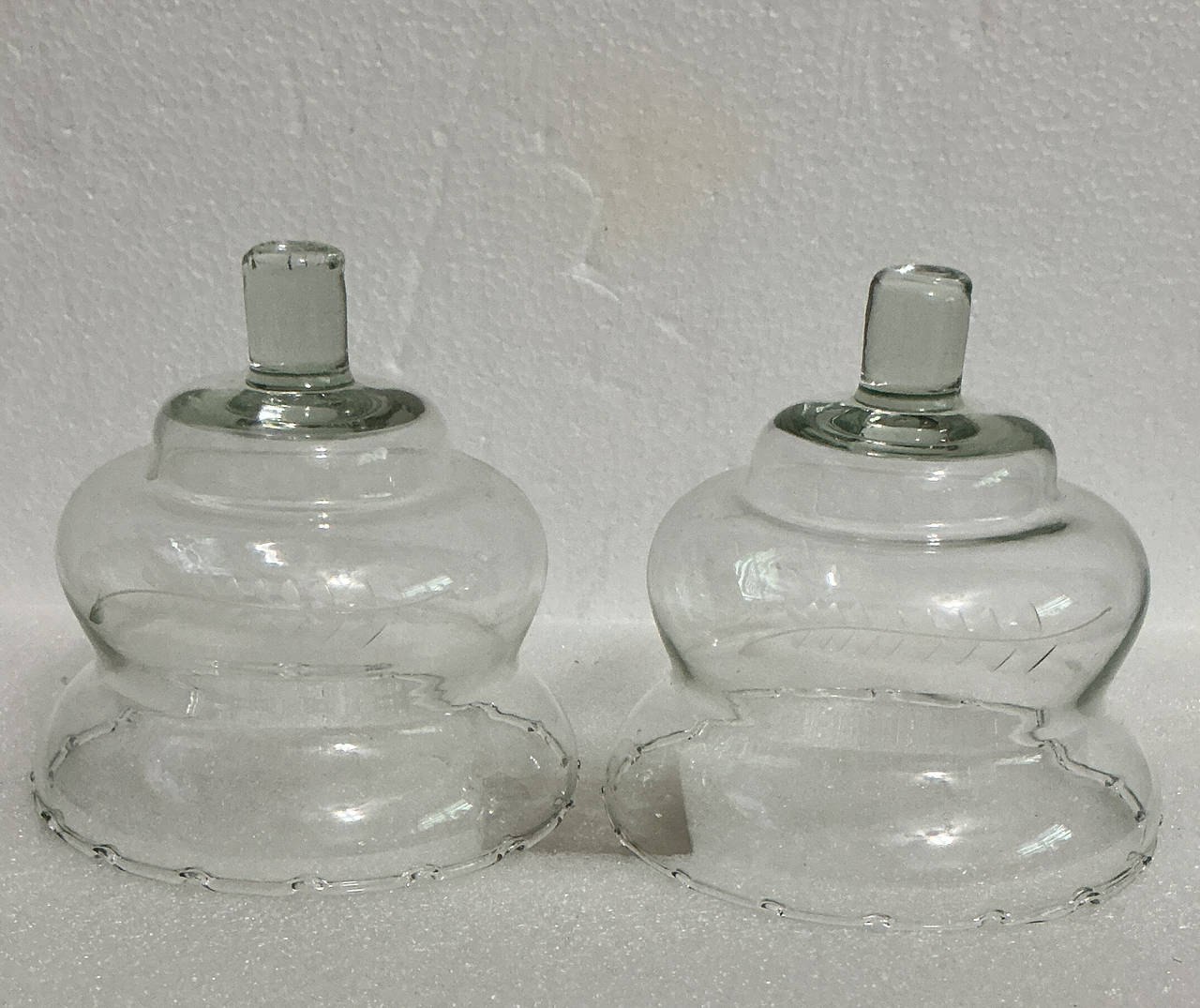 Vintage Etched Glass Peg Votive Candle Holders