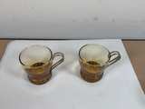 Vintage Amber Glass Cups with Greek Key Metal Holders - Image 4