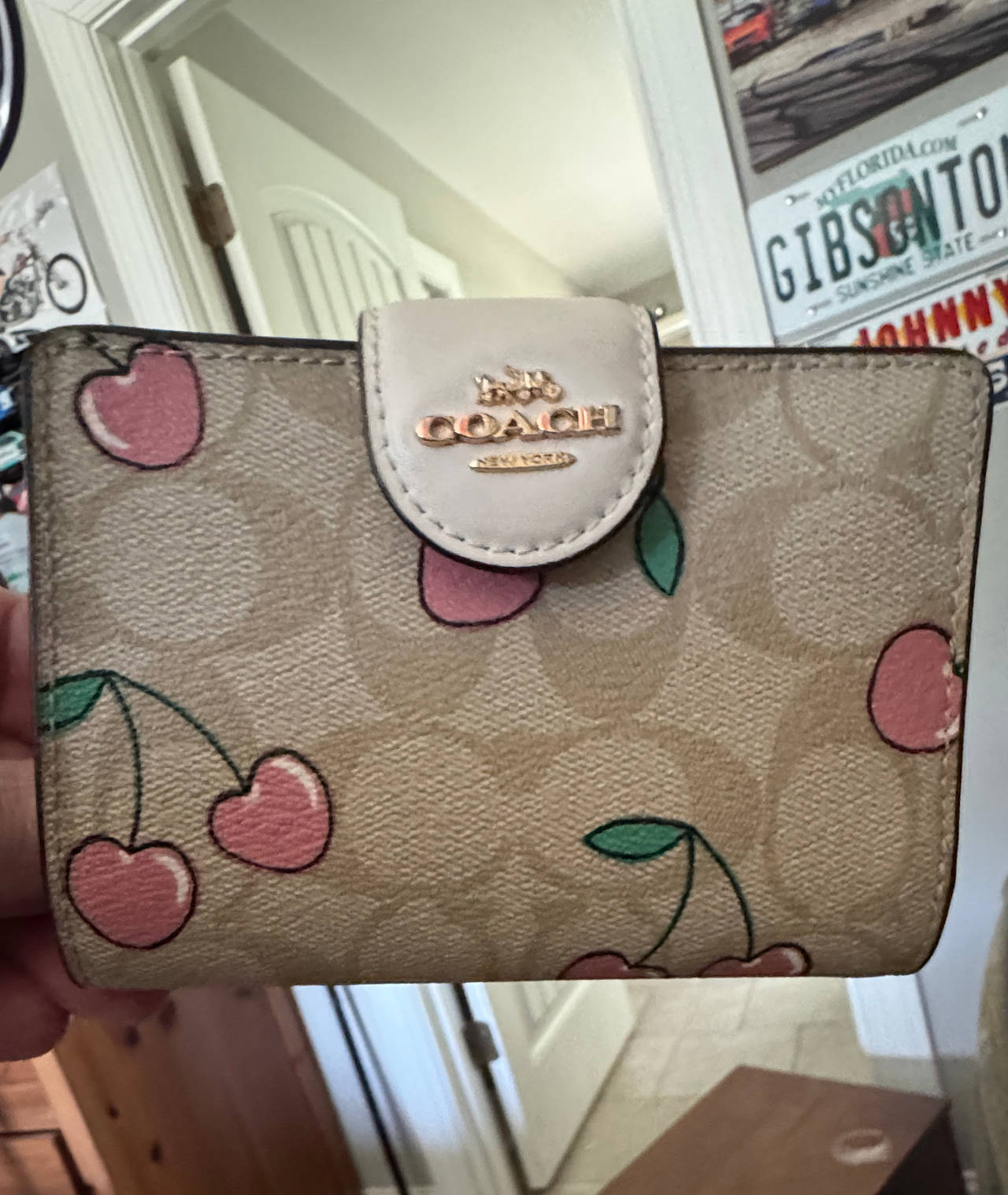 Coach Medium Corner Zip Wallet with Cherry Print