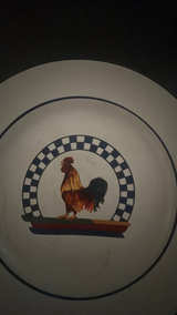 Century Stoneware Rooster Blue Checkered Rim Salad Plate - Image 2