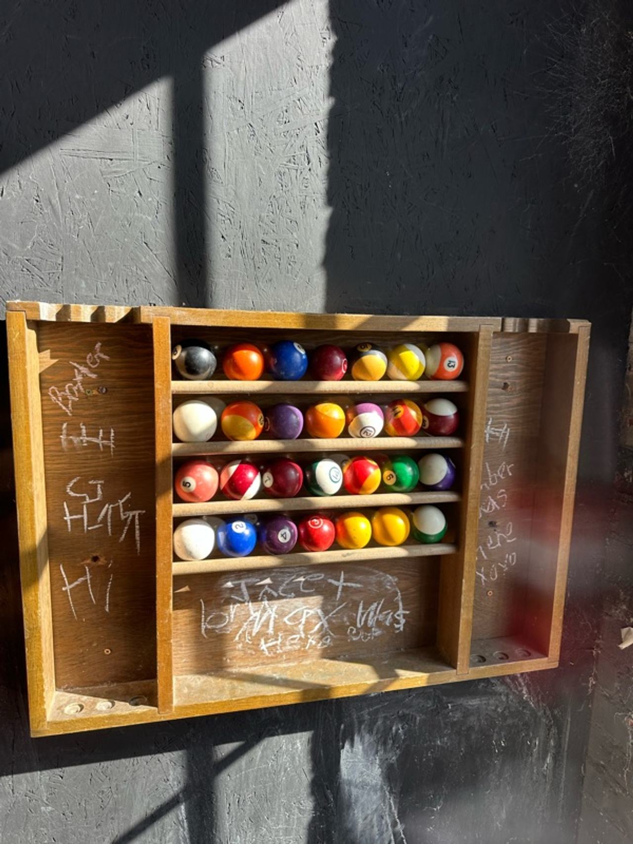 Unique Billiards Wooden 8-Ball Wall Rack with 2 sets and sticks