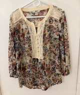 Vintage America Blues Floral Lace Henley Blouse - Image 1