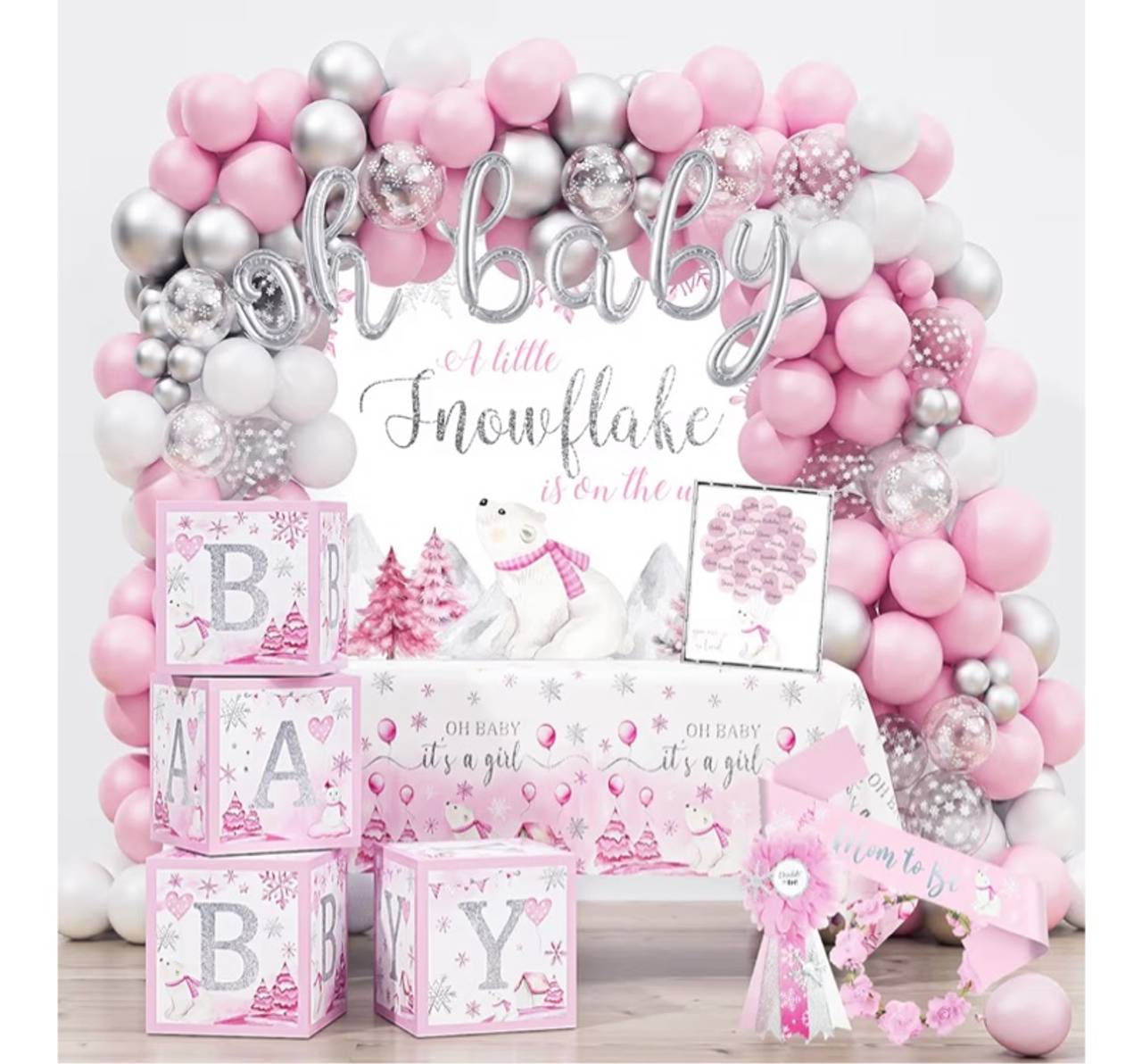 Little Snowflake Baby Shower Decorations Party Supplies, Pink Baby Shower Decor