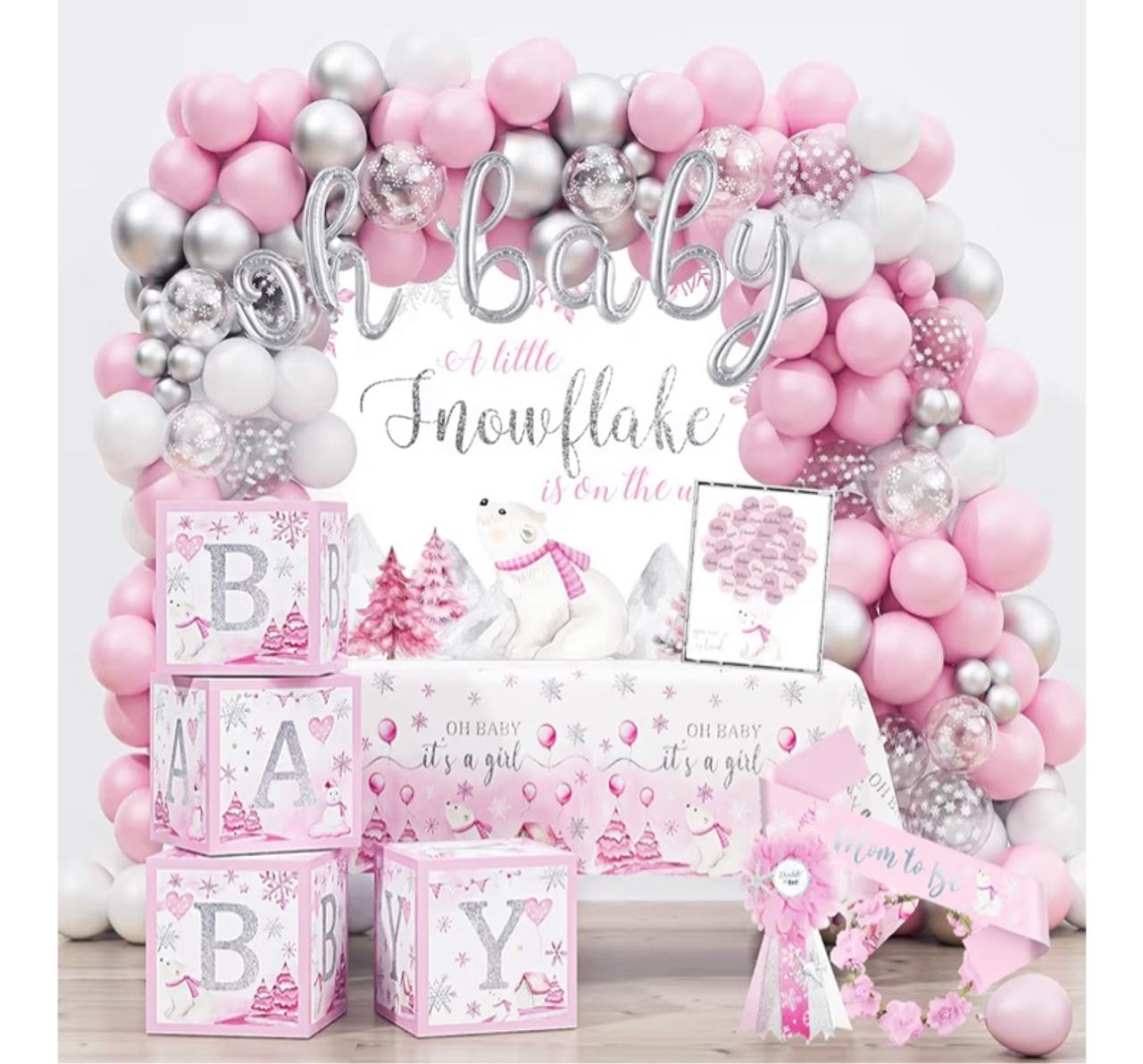 Little Snowflake Baby Shower Decorations Party Supplies, Pink Baby Shower Decor