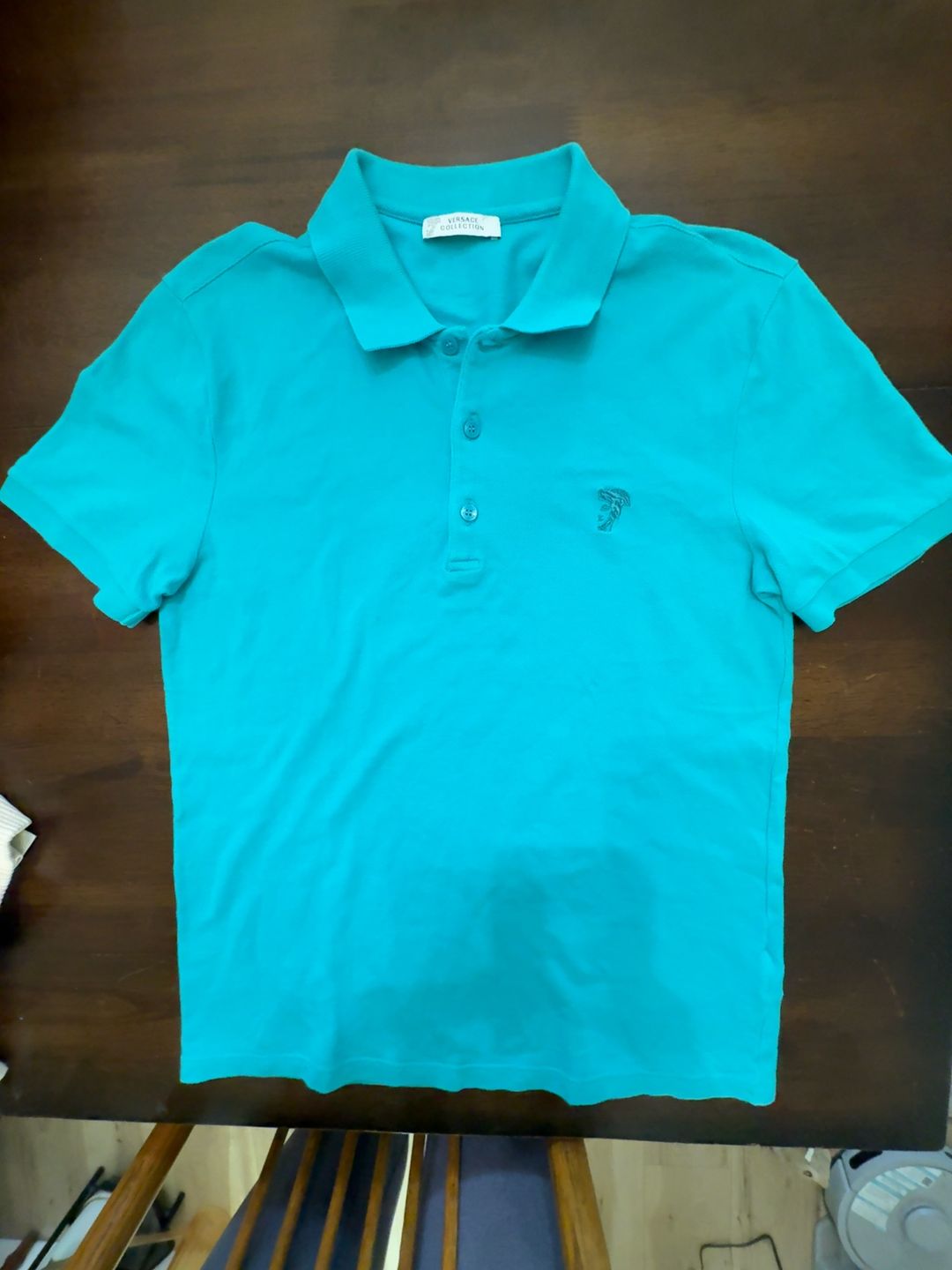 Versace Edusa Embroidered Polo Shirt Blue: Small