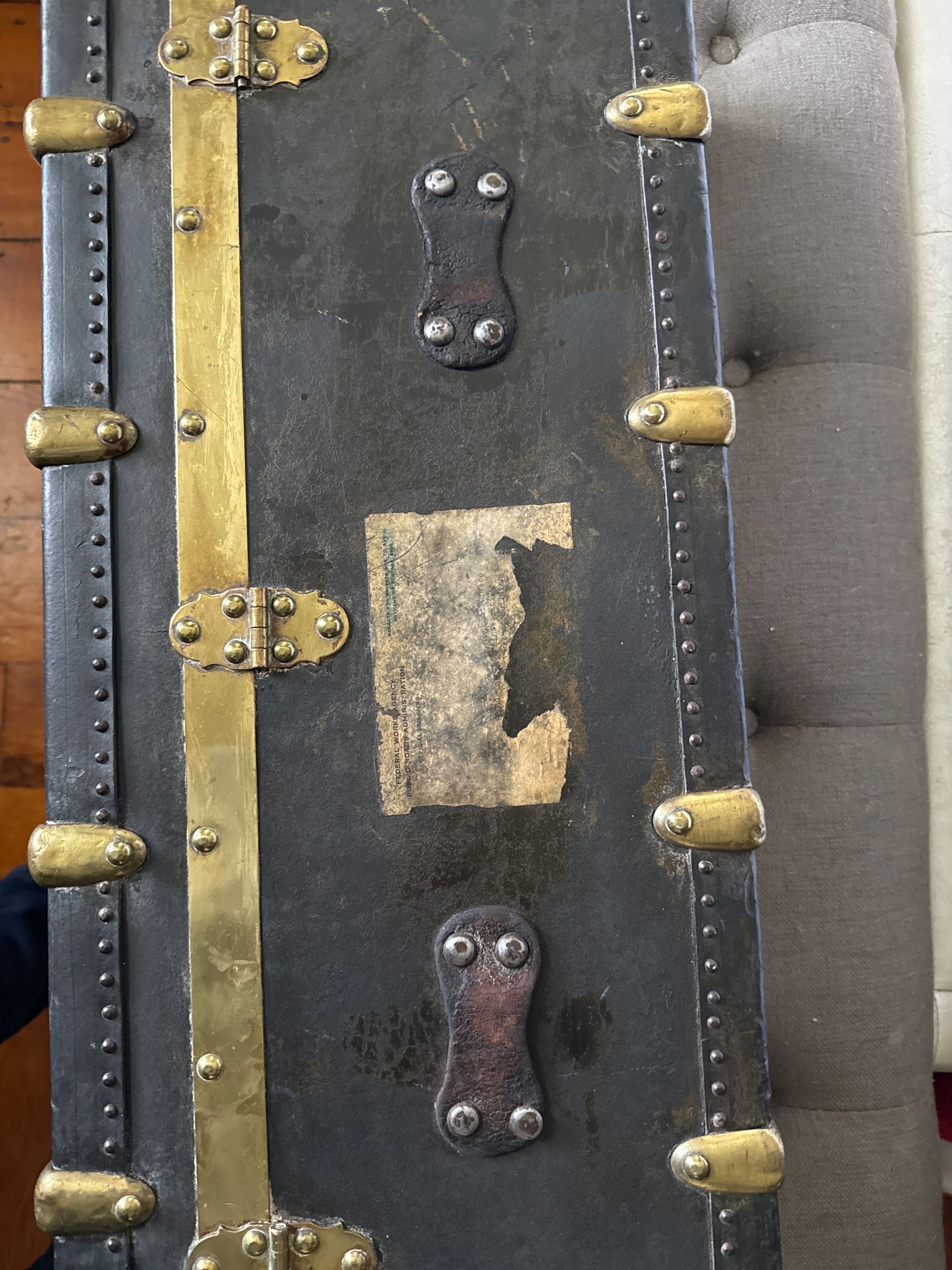 Antique USDA Office of Public Roads Field Trunk Brass Leather Federal Works WWII - Image 5