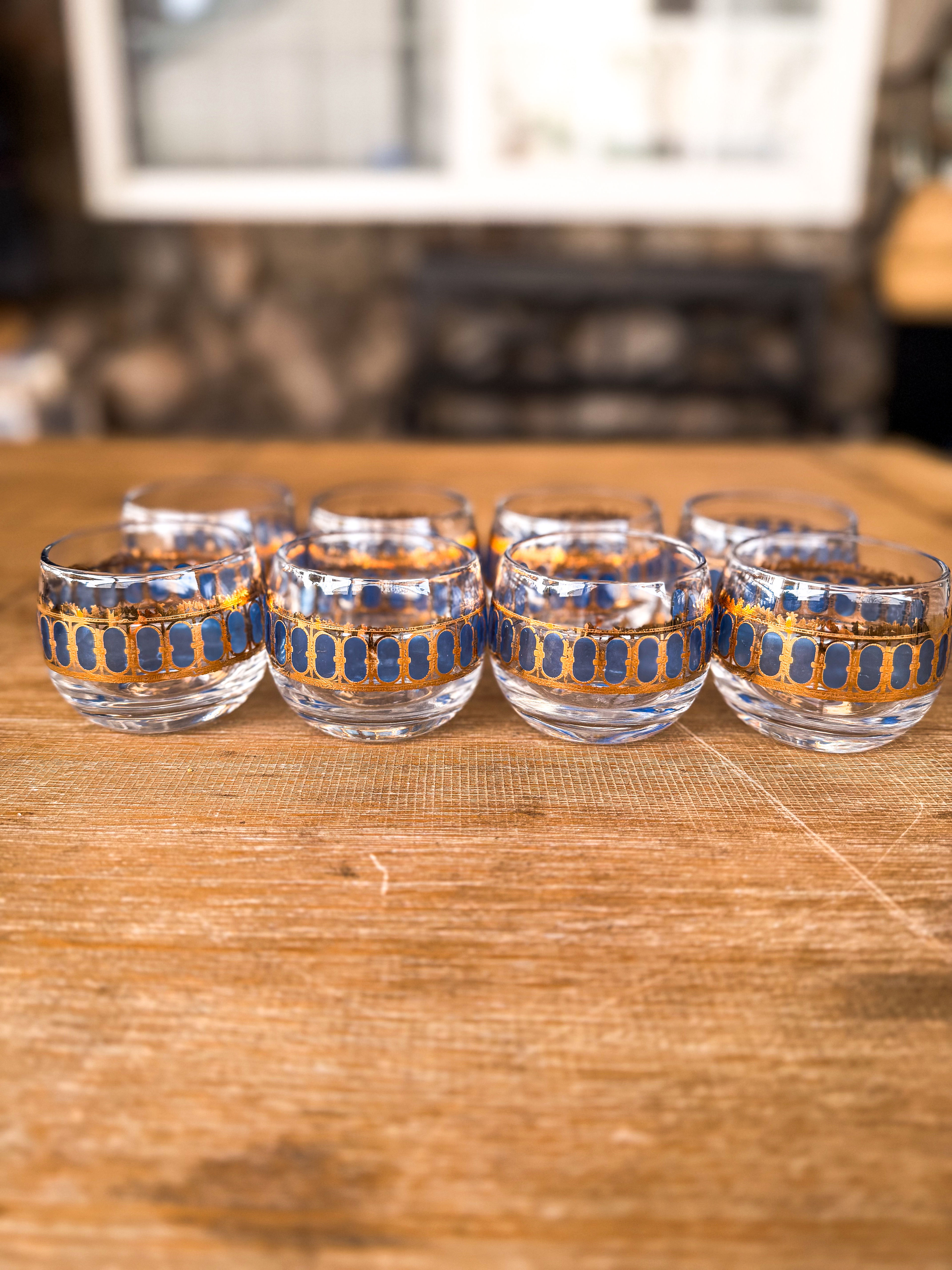 Culver Azure Scroll 22K Gold and Blue Roly Poly Glasses - Image 4