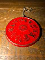 Vintage Red Resin and Wood Zodiac Keychain - Image 2