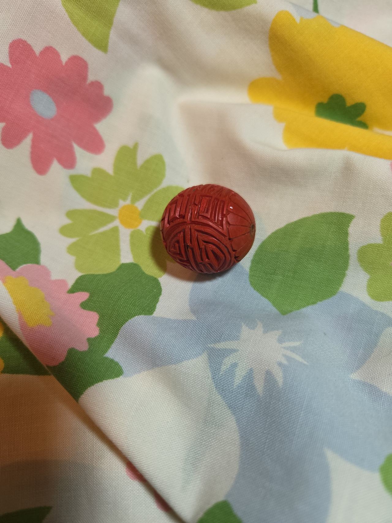Vintage Carved Cinnabar Lacquer Bead