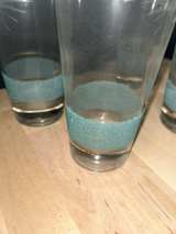Libbey Vintage Etched Floral Green/Gold Band Highball Glasses - Image 2