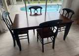Dining Set Table 4 Chairs Two-Tone Blue & Cherry Wood Stain - Image 1