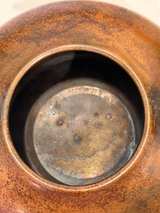Vintage Copper Tea Kettle with Blue and White Ceramic Accents - Image 4