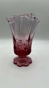 Fenton Pink Crimped Edge Footed Glass Vase - Image 2
