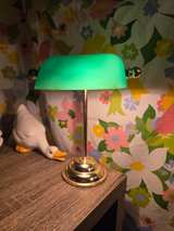 Green Glass Bankers Lamp with Brass Base - Image 3