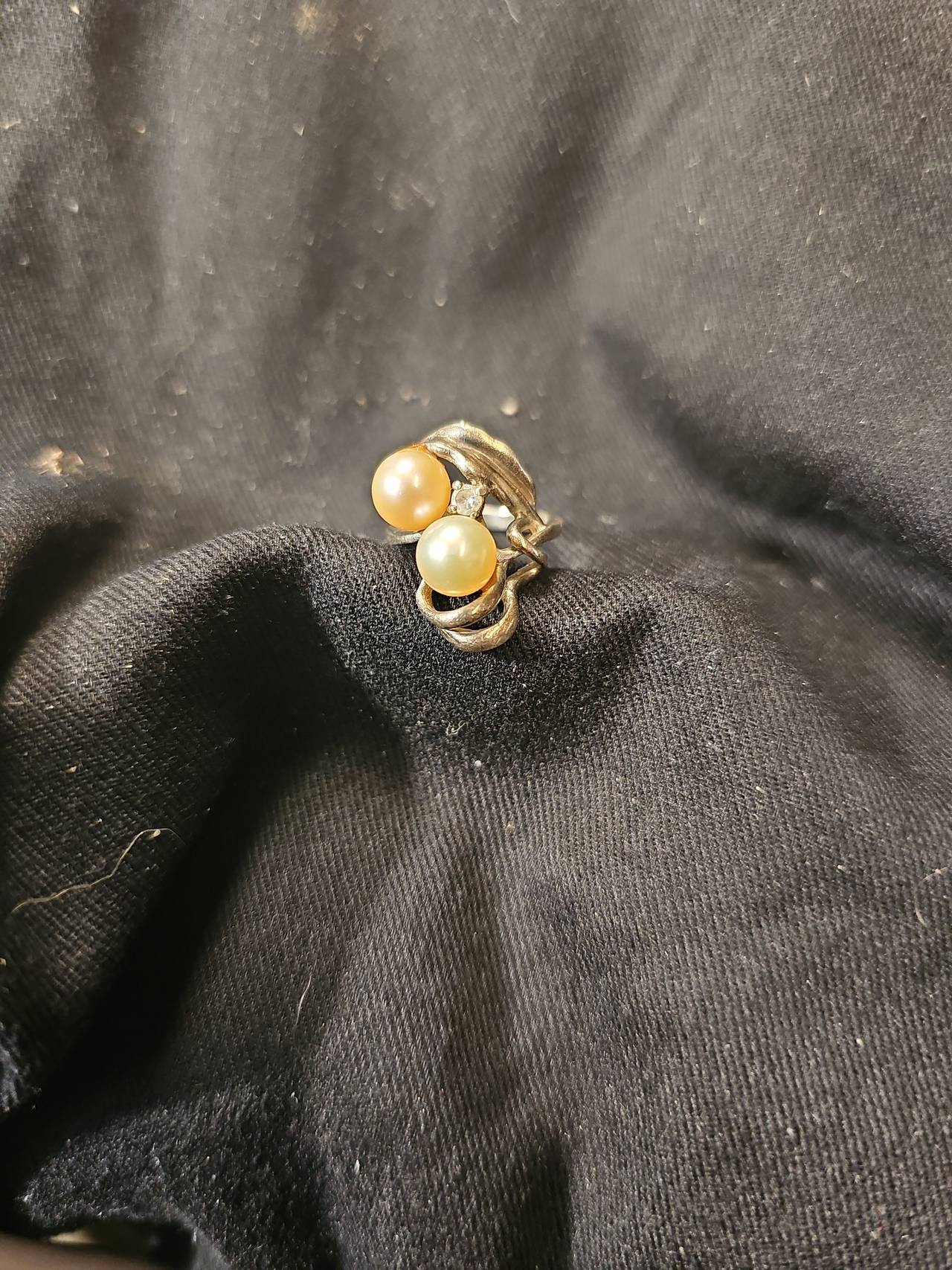 Vintage Sterling Silver Double Pearl Bypass Ring