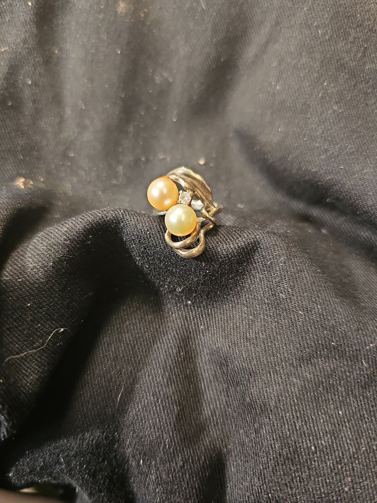 Vintage Sterling Silver Double Pearl Bypass Ring