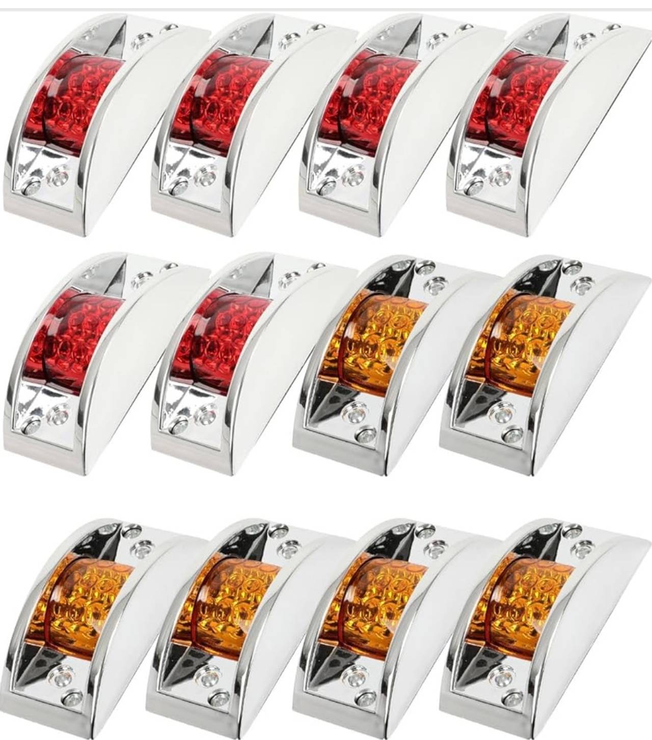 12pc Chrome Armored LED Trailer Marker Light Set Amber Red Truck RV