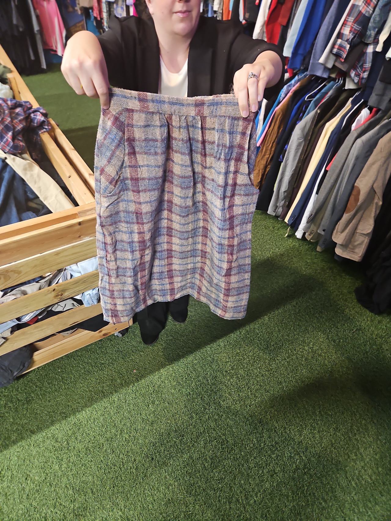Vintage Plaid Wool Skirt with Pockets