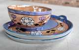 Vintage Japanese Lusterware Tea Cup and Snack Plate Set (4) sparrows and flowers - Image 8