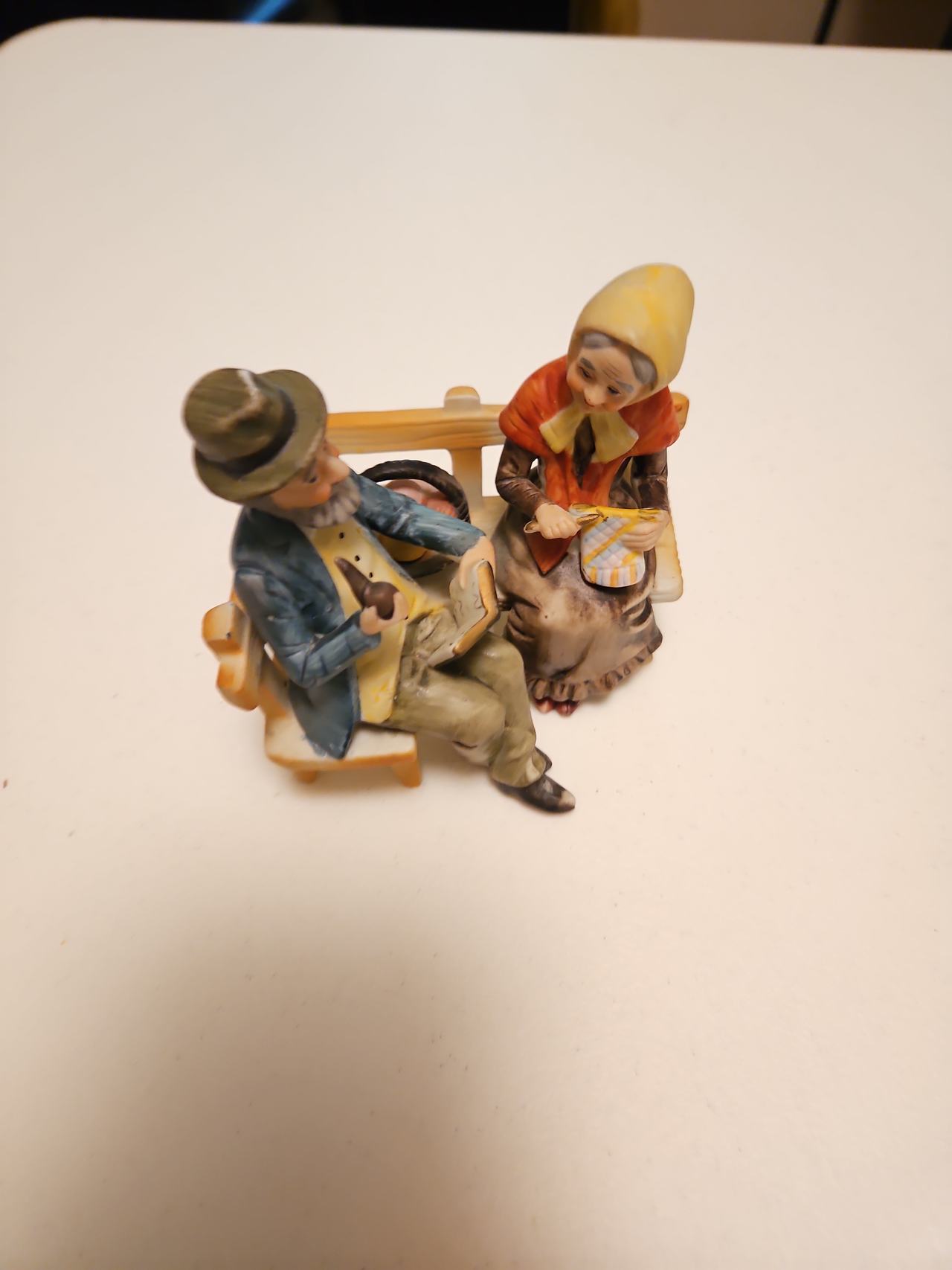 Vintage Porcelain Elderly Couple on Bench Figurine