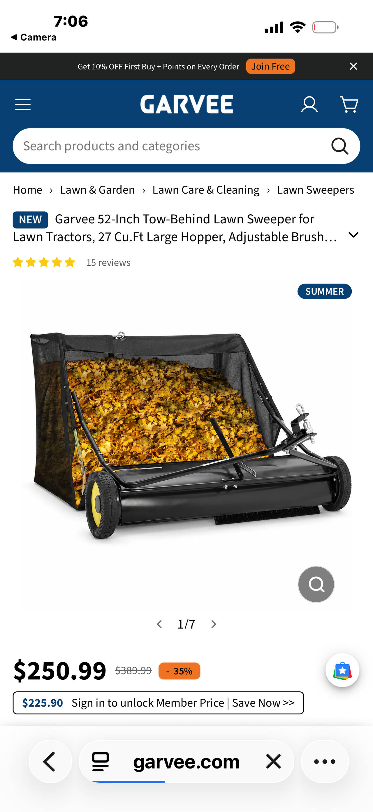 Garvee 52-Inch Tow-Behind Lawn Sweeper