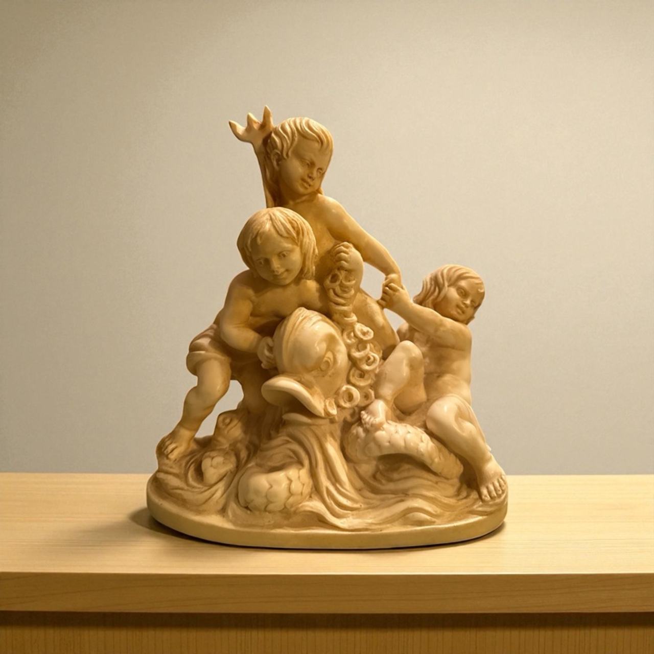 Santini Children Neptune Fish Dolphin Replica Statue
