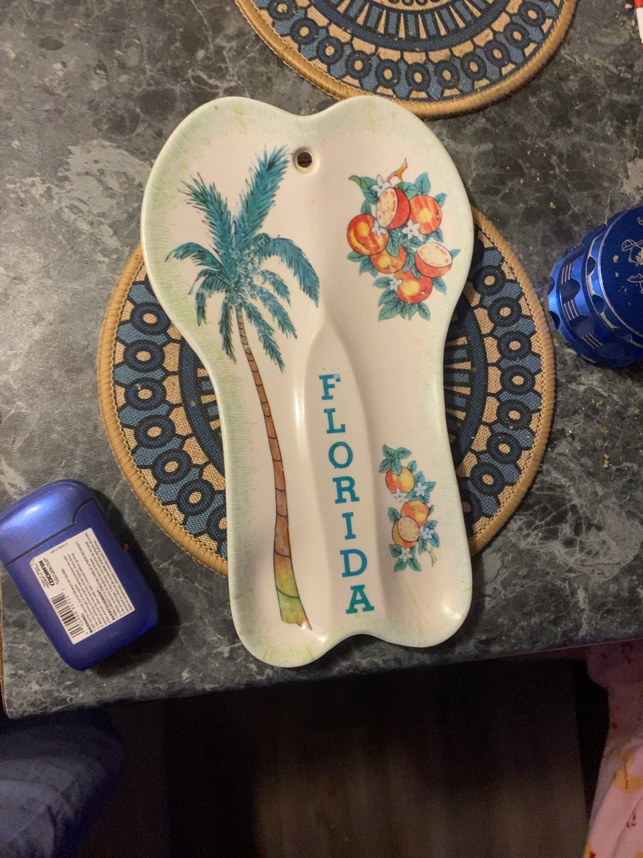 Florida Ceramic Spoon Rest with Flamingo, Palm & Gator
